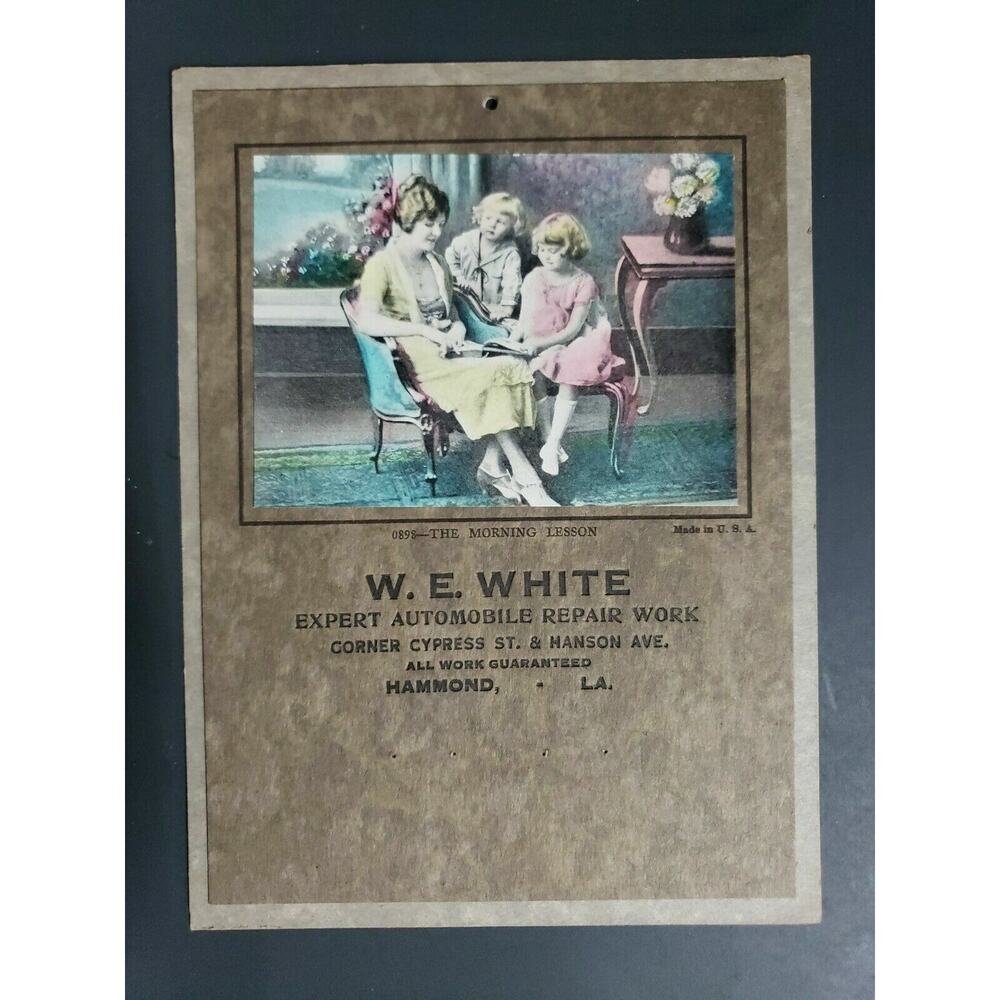 Old WE White Expert Auto Repair Work Calendar Morning Lesson Image Hammond La B5